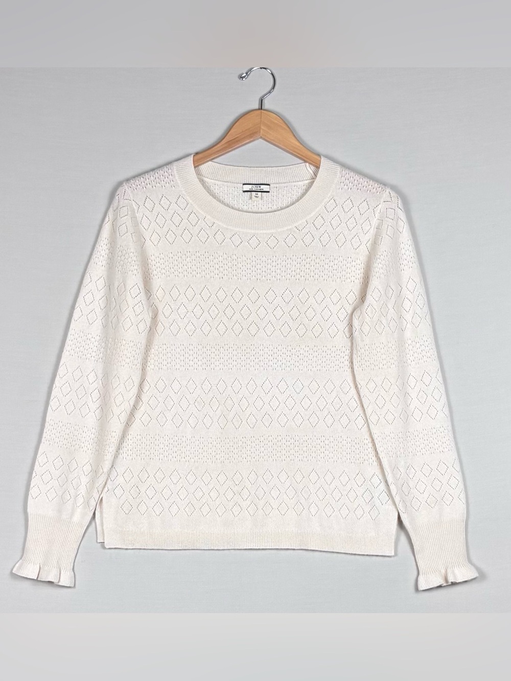 J.Crew 100% Cashmere Pointelle Diamond Knit Sweater Ivory Medium